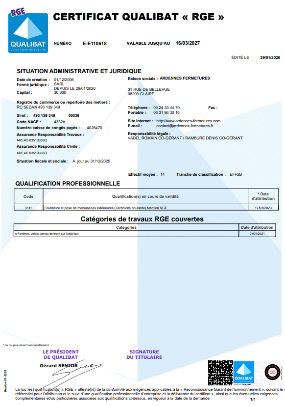 ATTESTATION RGE QUALIBAT 2026